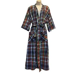 Majestic International 100% Cotton Madras Print Plaid Robe Lightweight One Size